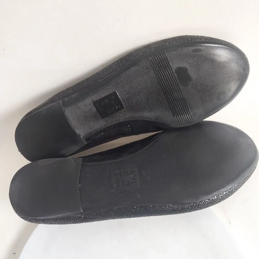 Naturalizer Sparkly Snakeskin Leather Ballet Comfort‎ Flats Size 8.5 Black Bow